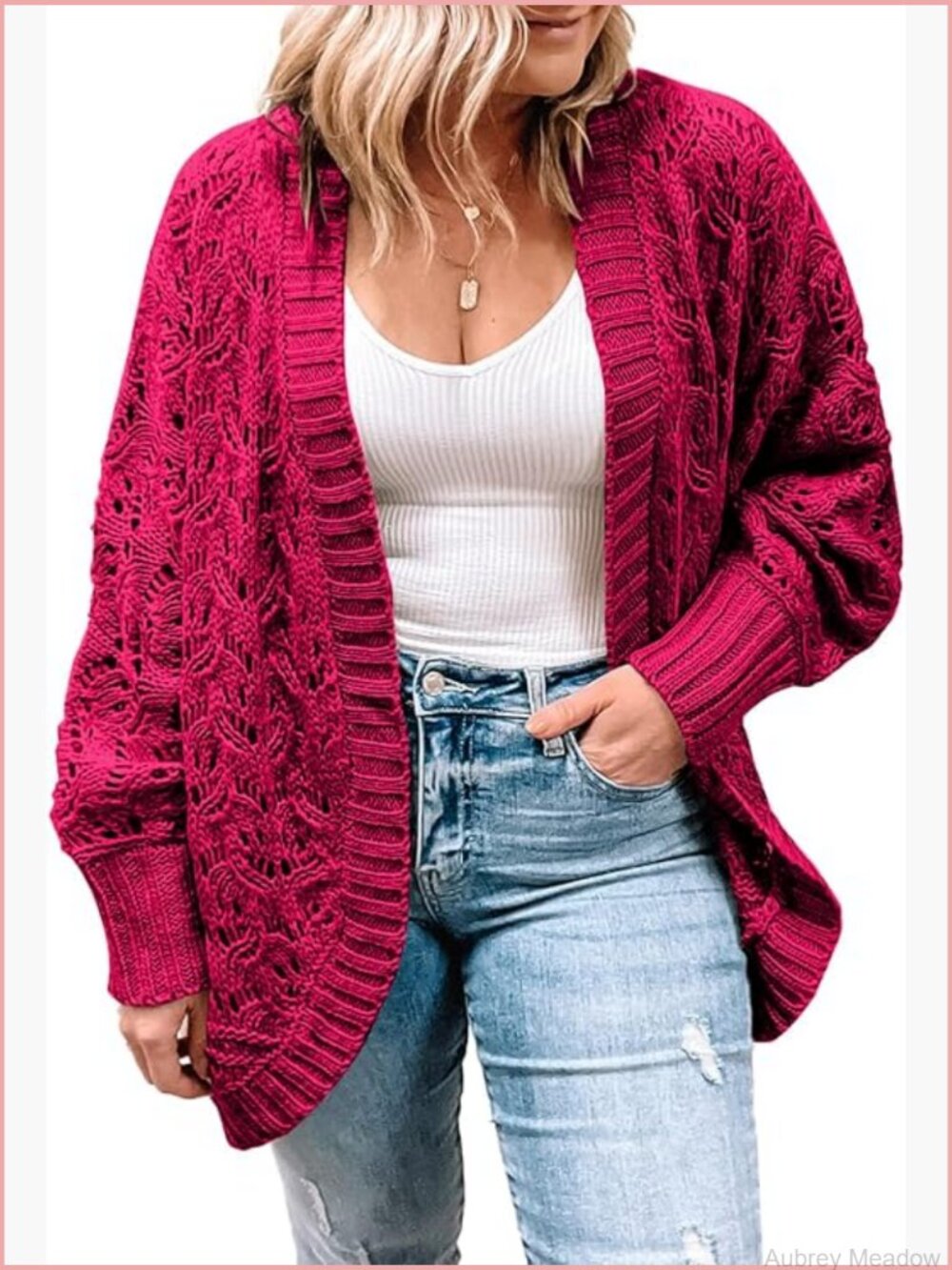 Plus Size Crochet Knit Long Sleeve Cardigan Open Front Lightweight 1X-5X
